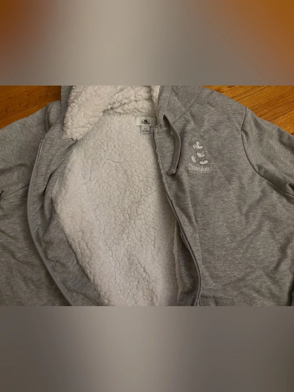 Disneyland Resort Mickey Gray Jacket Fleece Sherpa Lined Full Zip Hoodie 1X